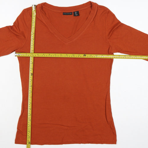 Tahari Women’s Orange UK L V-Neck 3/4 Sleeve Stretch Jersey Top