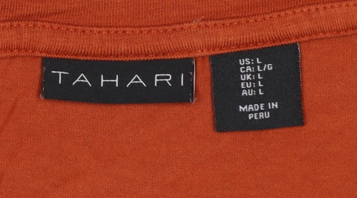 Tahari Women’s Orange UK L V-Neck 3/4 Sleeve Stretch Jersey Top