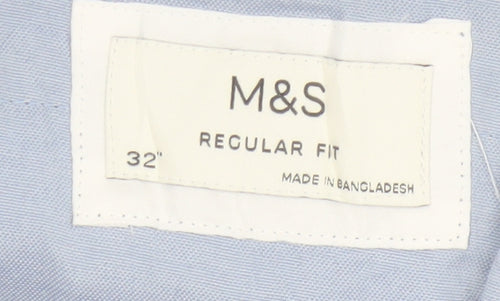 Marks & Spencer Men's Blue 32 Regular Fit Cotton Blend Chino Trousers