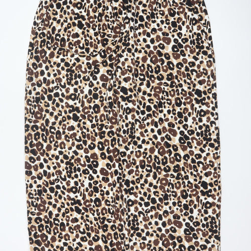M&S Women’s Brown Leopard Print Wide Leg High Rise Trousers Size 20