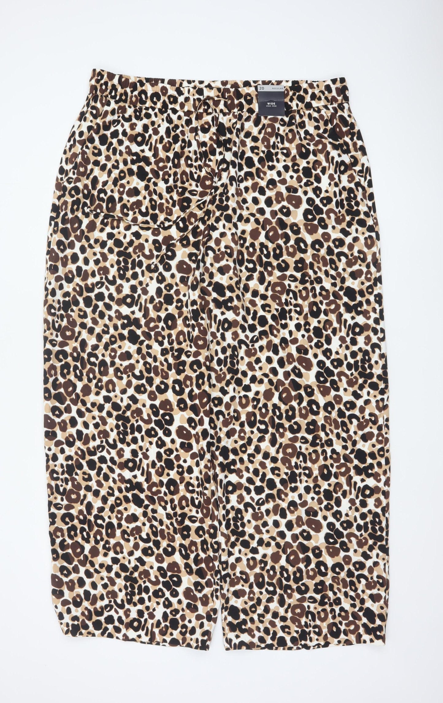 M&S Women’s Brown Leopard Print Wide Leg High Rise Trousers Size 20