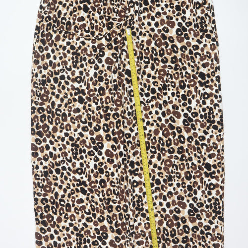M&S Women’s Brown Leopard Print Wide Leg High Rise Trousers Size 20