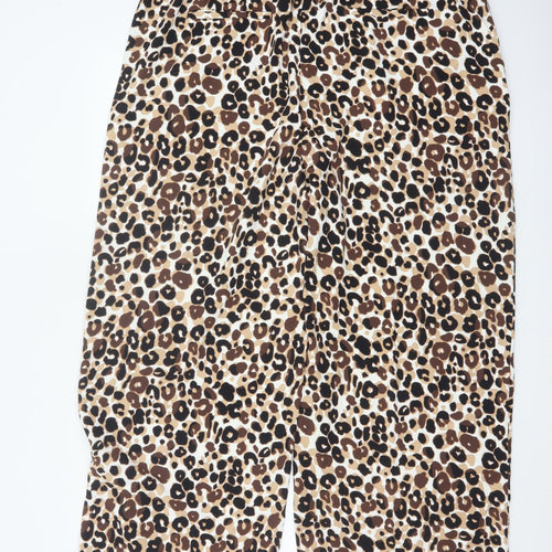M&S Women’s Brown Leopard Print Wide Leg High Rise Trousers Size 20