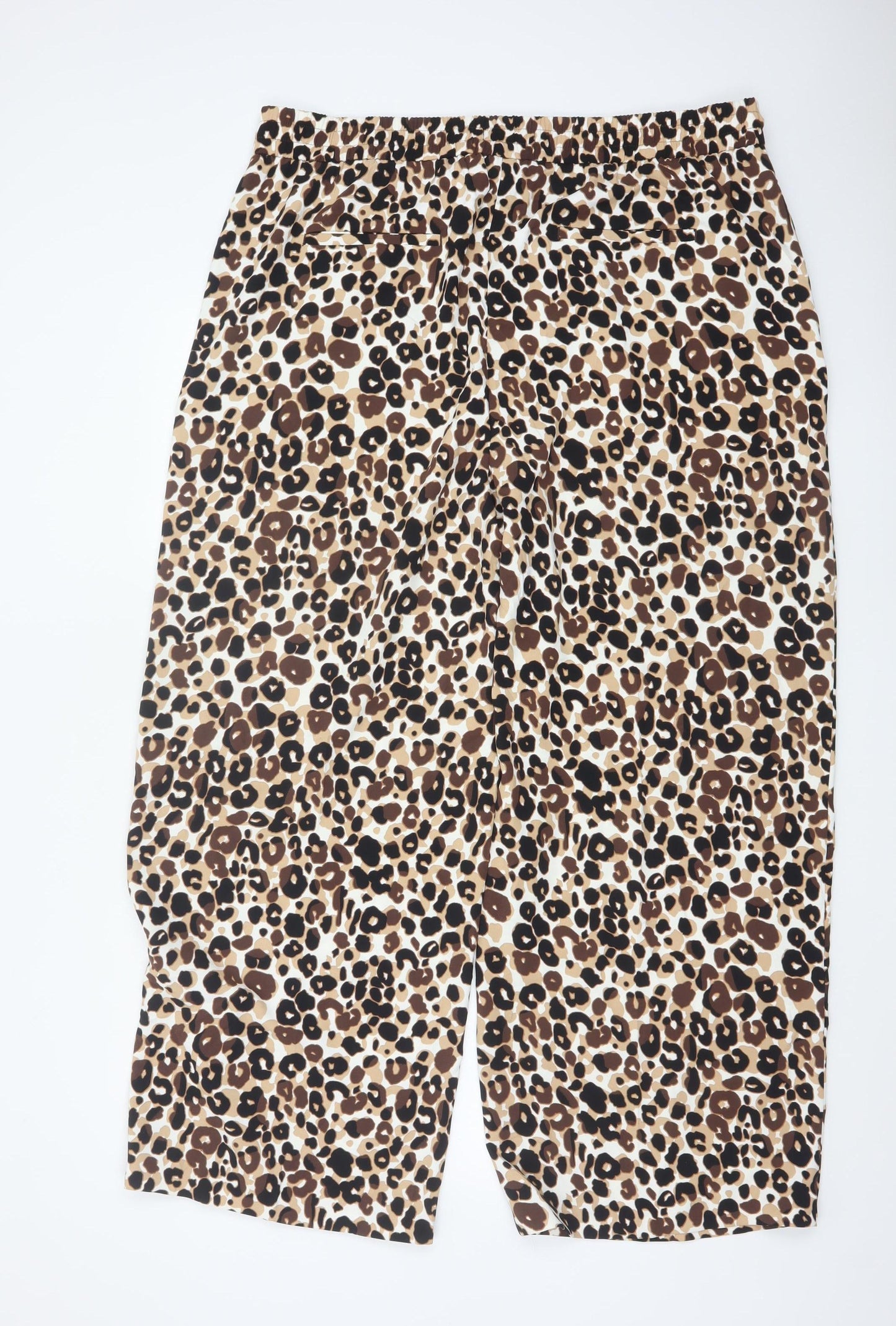 M&S Women’s Brown Leopard Print Wide Leg High Rise Trousers Size 20