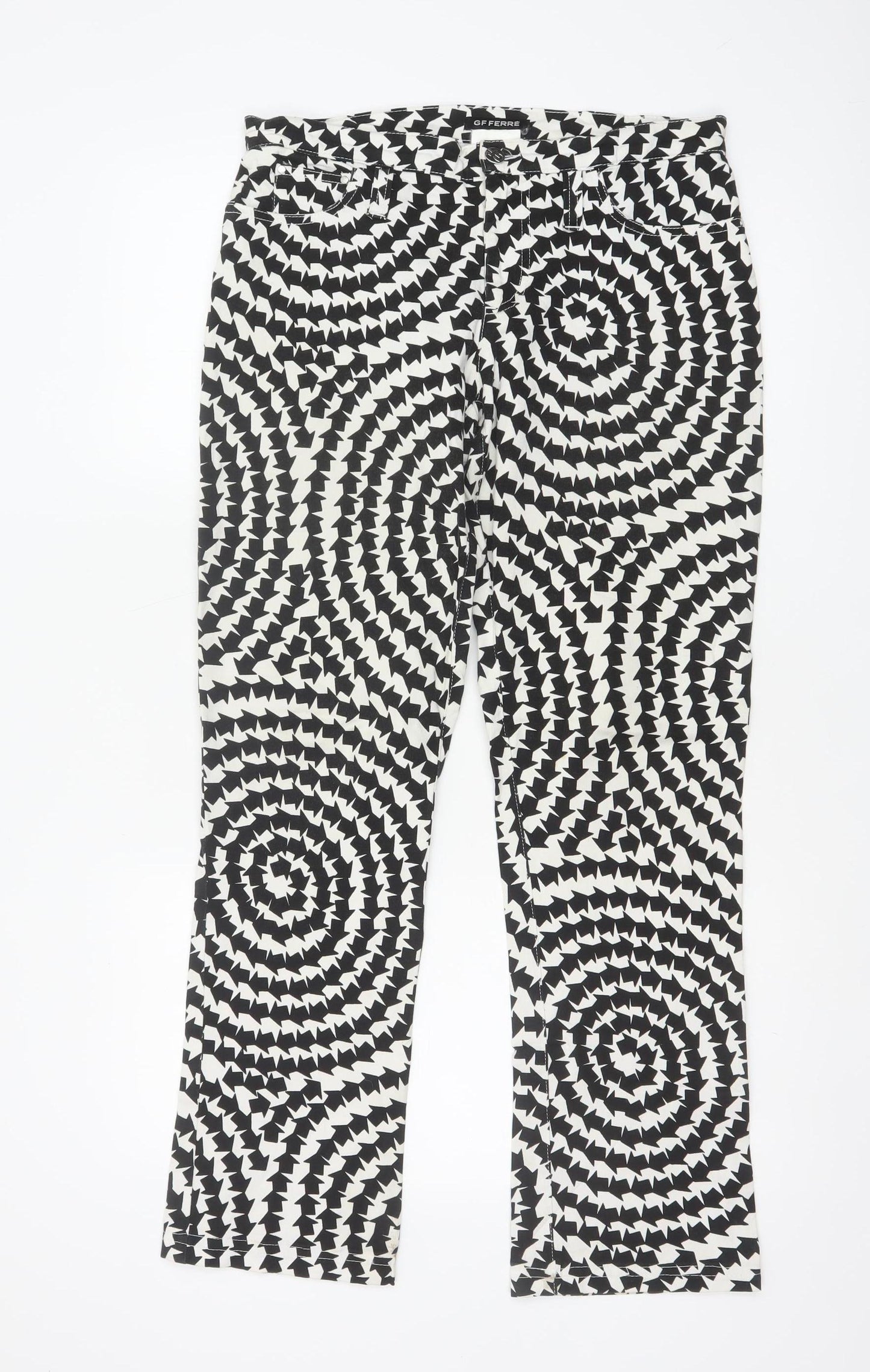 GF Ferré Women’s Black White Geometric Bootcut Trousers Size 29