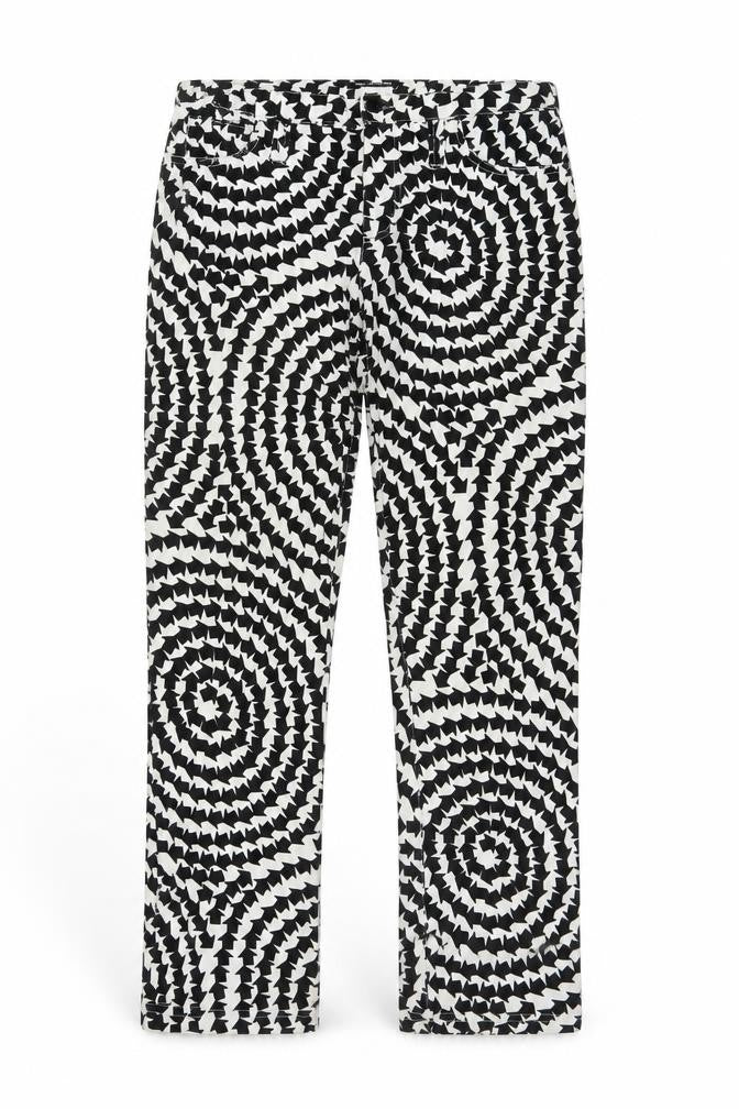 Front view of GF Ferré Women’s Black White Geometric Bootcut Trousers, size UK 29