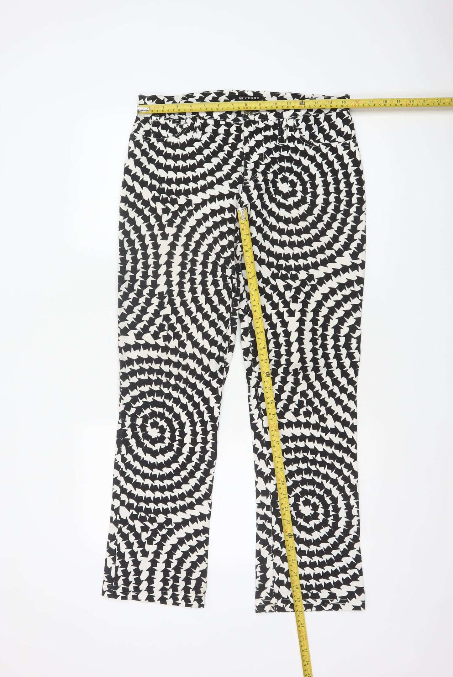 GF Ferré Women’s Black White Geometric Bootcut Trousers Size 29