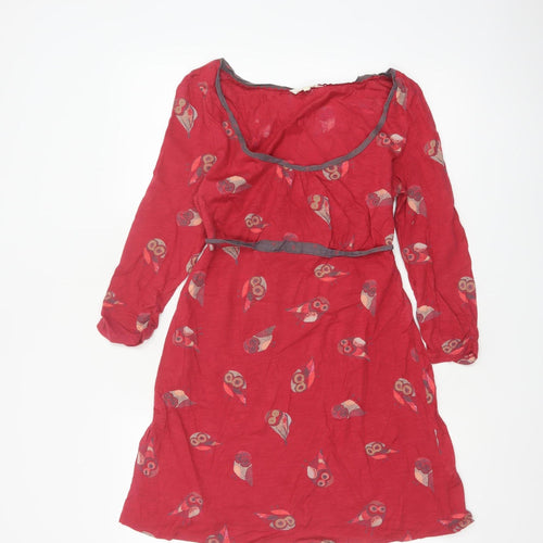 Little Stuff Women Red Owl Print Fit & Flare Dress UK 10 Cotton