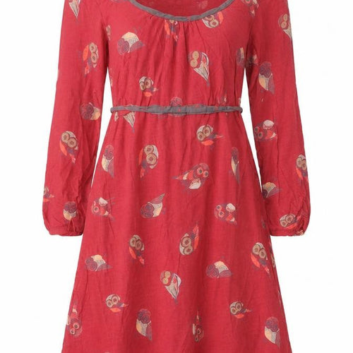 Little Stuff Women Red Owl Print Fit & Flare Dress UK 10 Cotton