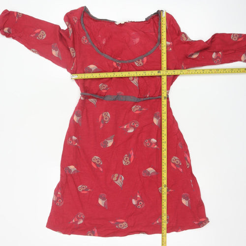 Little Stuff Women Red Owl Print Fit & Flare Dress UK 10 Cotton