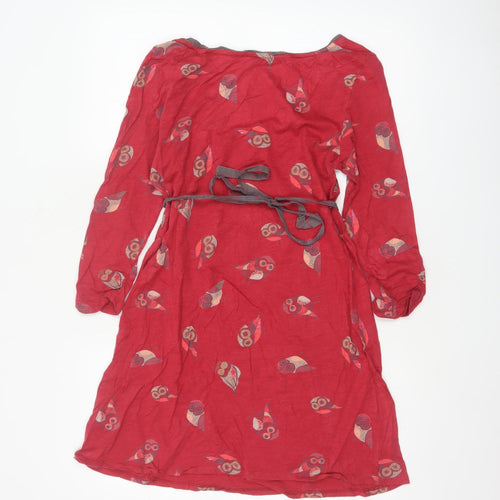 Little Stuff Women Red Owl Print Fit & Flare Dress UK 10 Cotton