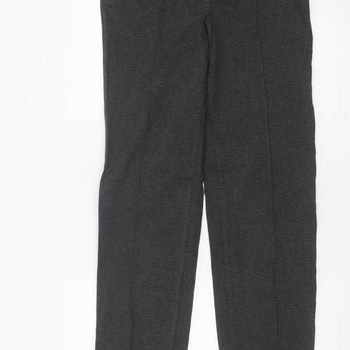 Marks and Spencer Women Grey Size 10 Long Straight Stretch Dress Trousers