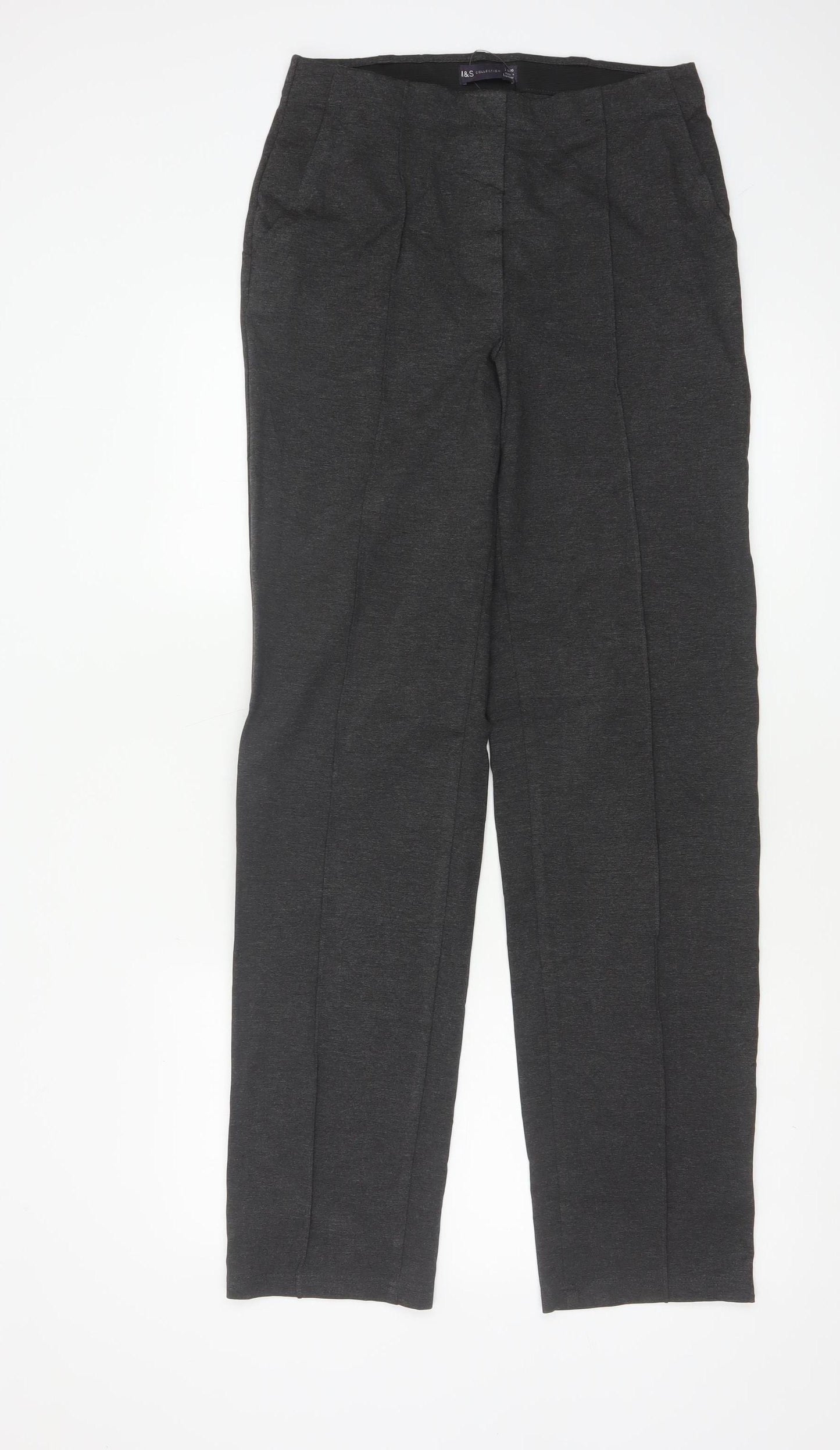 Marks and Spencer Women Grey Size 10 Long Straight Stretch Dress Trousers