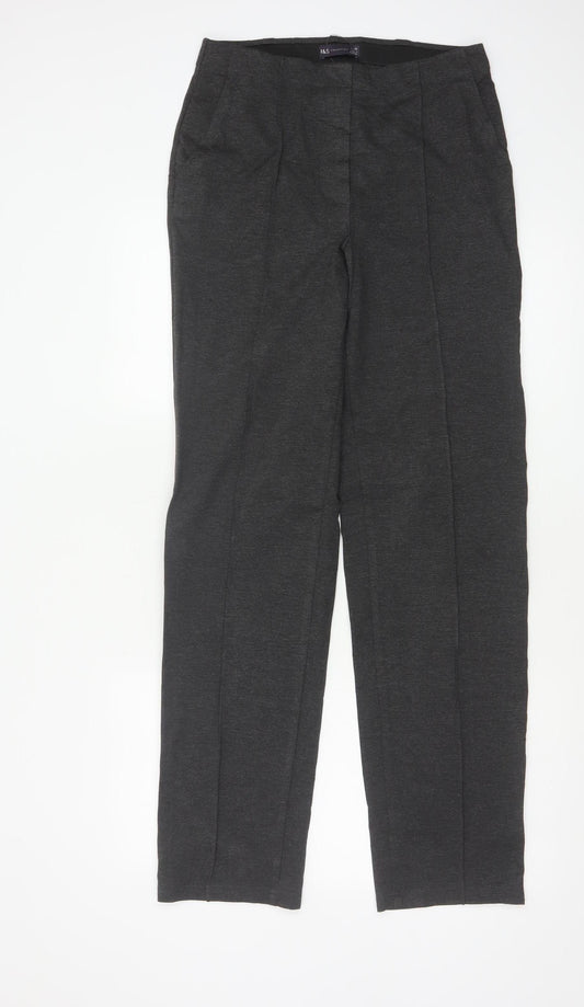Marks and Spencer Women Grey Size 10 Long Straight Stretch Dress Trousers
