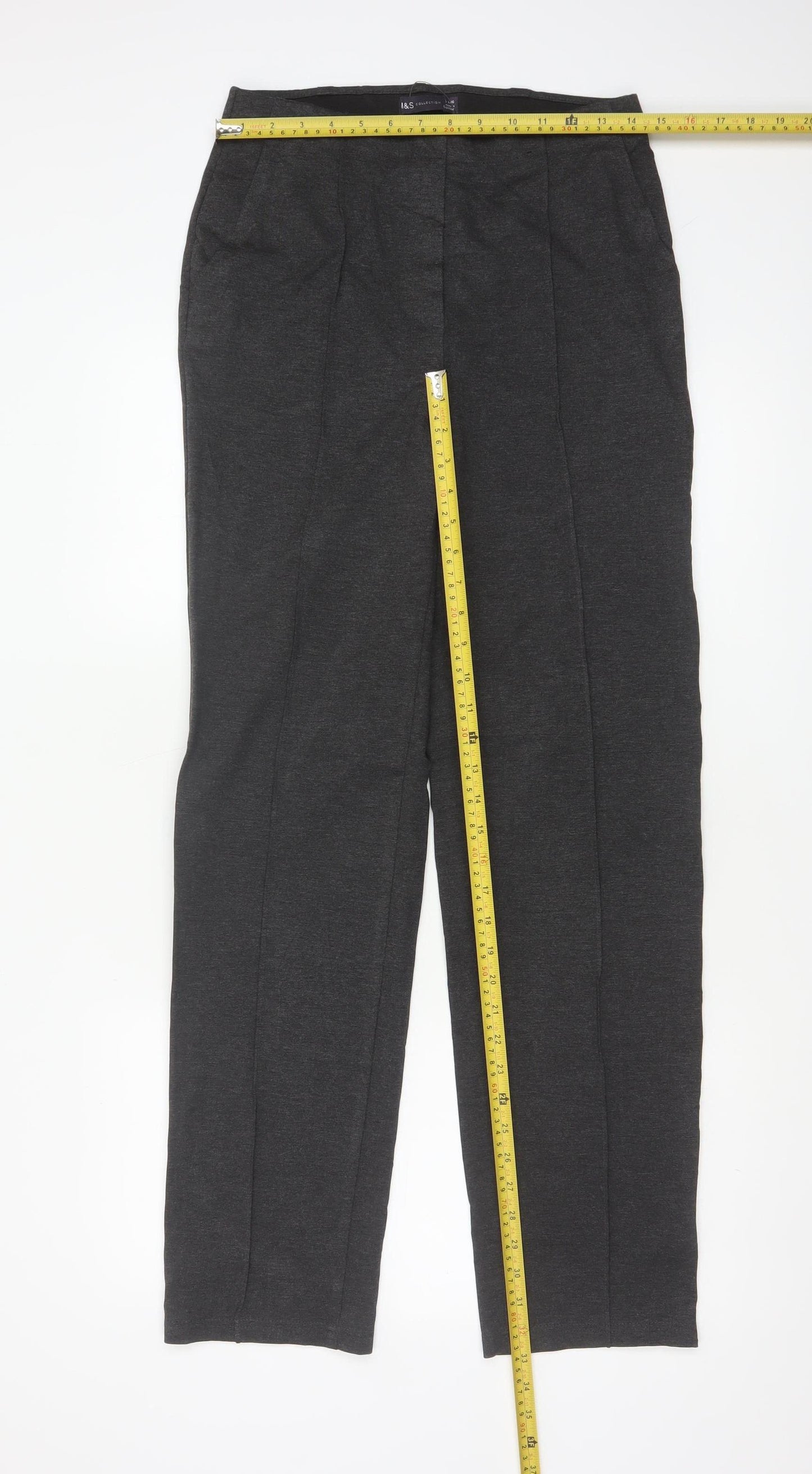 Marks and Spencer Women Grey Size 10 Long Straight Stretch Dress Trousers