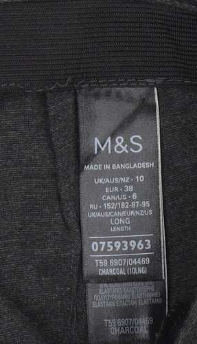 Marks and Spencer Women Grey Size 10 Long Straight Stretch Dress Trousers