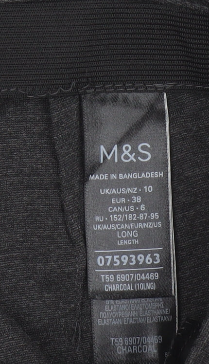 Marks and Spencer Women Grey Size 10 Long Straight Stretch Dress Trousers