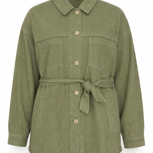 Zara Women Green S Military Belted Cotton Twill Jacket