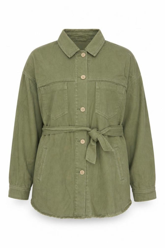 Zara Women Green S Military Belted Cotton Twill Jacket