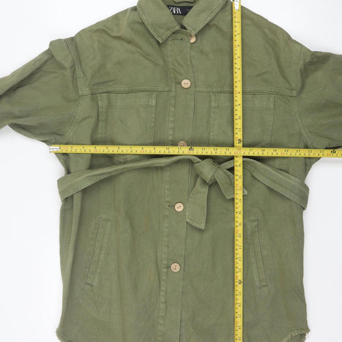 Zara Women Green S Military Belted Cotton Twill Jacket