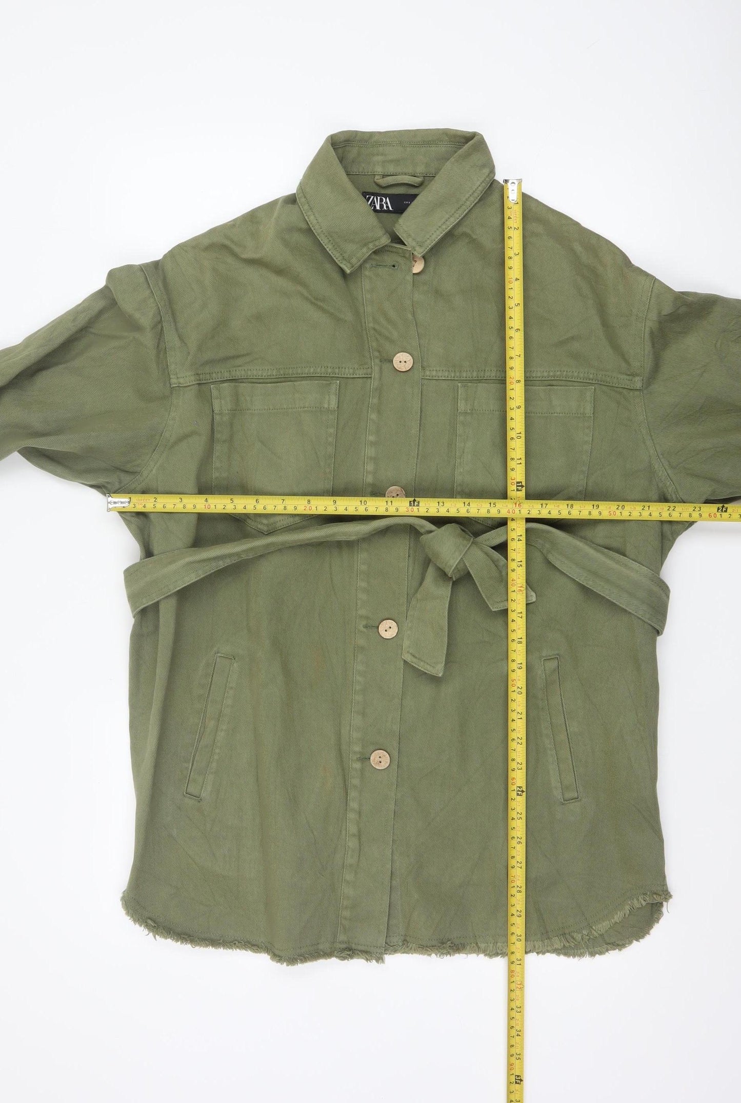 Zara Women Green S Military Belted Cotton Twill Jacket