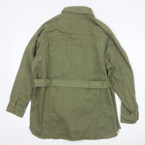 Zara Women Green S Military Belted Cotton Twill Jacket