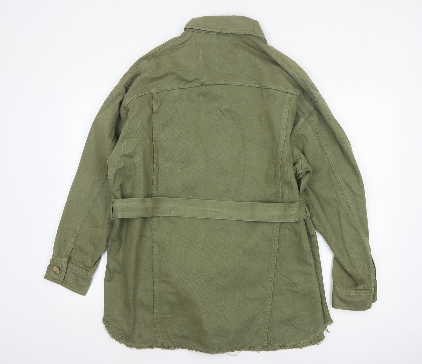 Zara Women Green S Military Belted Cotton Twill Jacket
