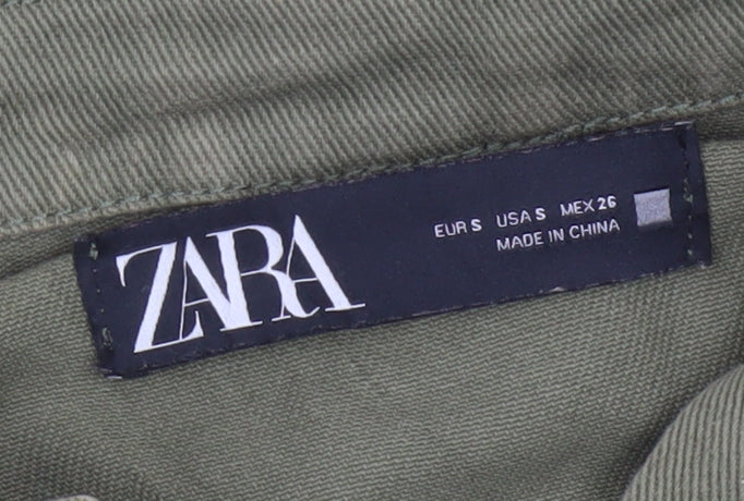 Zara Women Green S Military Belted Cotton Twill Jacket