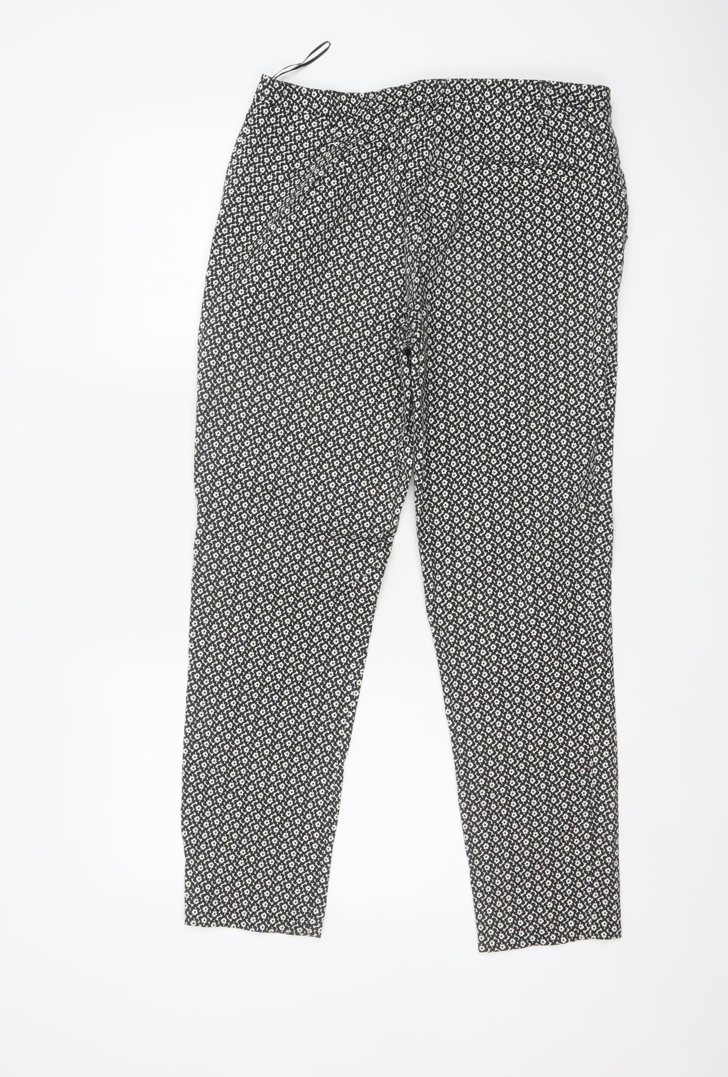 Oasis Women’s Black White Floral Cotton Stretch Straight Trousers UK 12