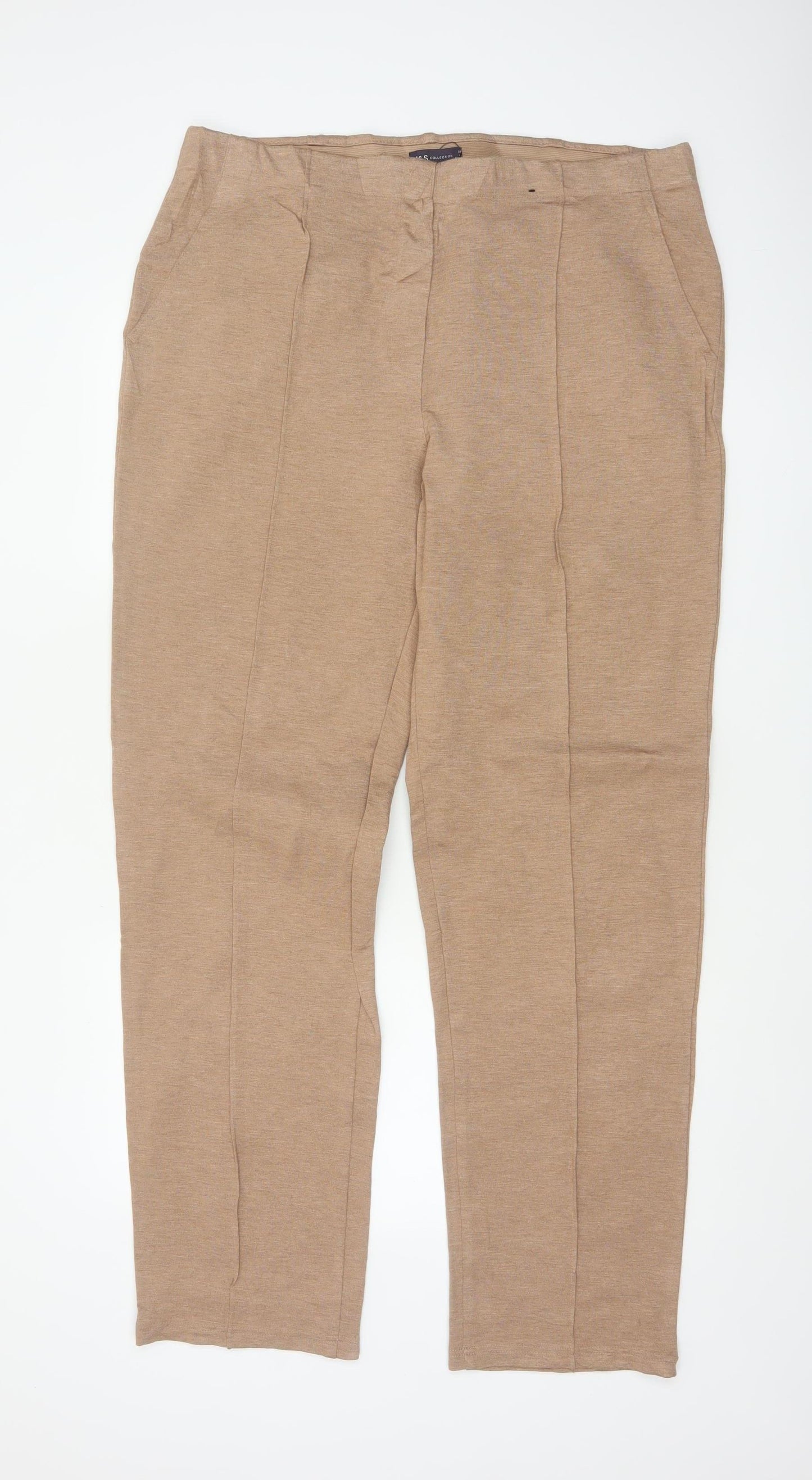 Marks and Spencer Women's Beige UK 18 Long Straight Tailored Trousers