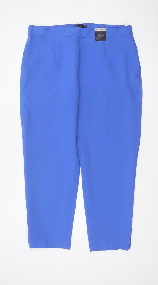 Marks & Spencer Women Blue Size 20 High Rise Straight Trousers