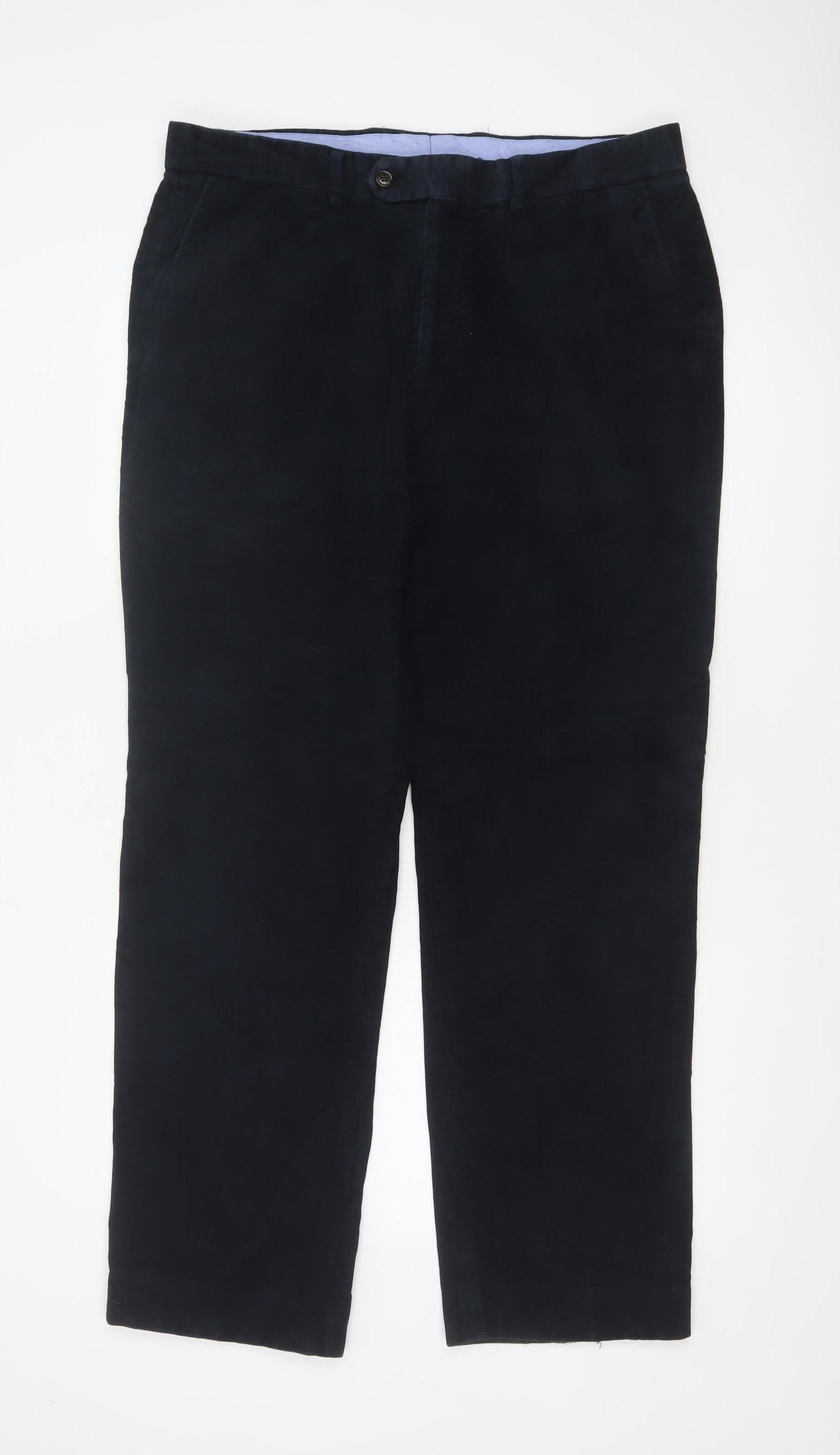 Gurteen Men’s Black 36R Cotton Flat Front Smart Trousers