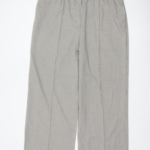 M&S Women's Beige Check Wide-Leg Trousers UK 20 Regular Elasticated