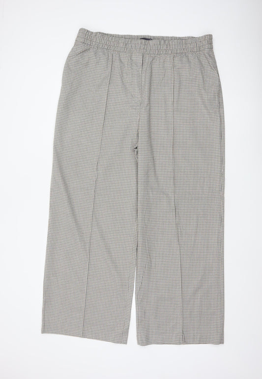 M&S Women's Beige Check Wide-Leg Trousers UK 20 Regular Elasticated