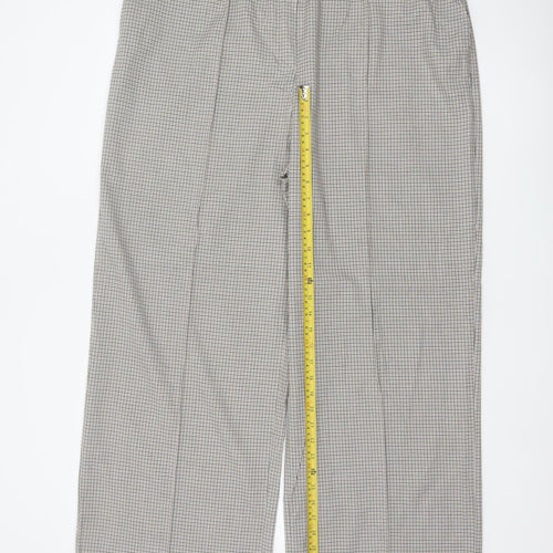 M&S Women's Beige Check Wide-Leg Trousers UK 20 Regular Elasticated