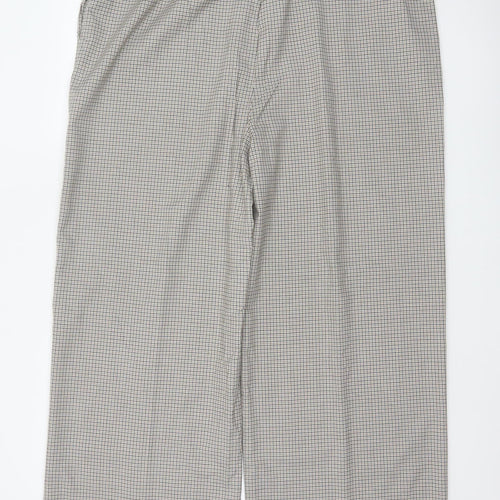 M&S Women's Beige Check Wide-Leg Trousers UK 20 Regular Elasticated