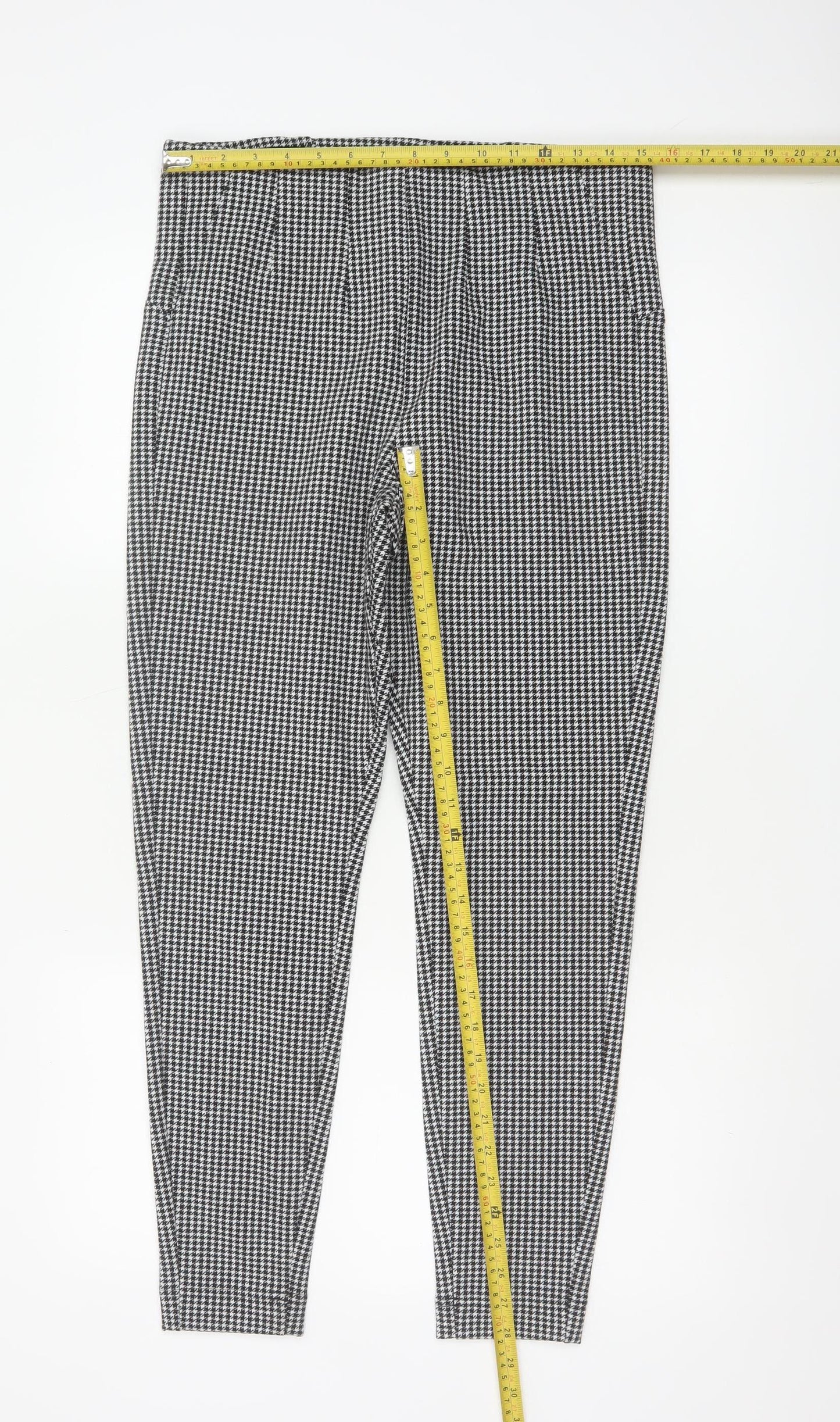 M&S Women’s Black White Houndstooth Check Slim Stretch Leggings UK 14
