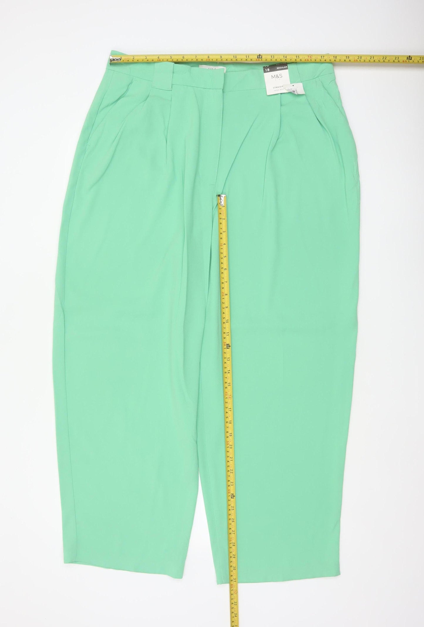 M&S Women Green Size 18 Regular Pleated Tapered Dress Trousers