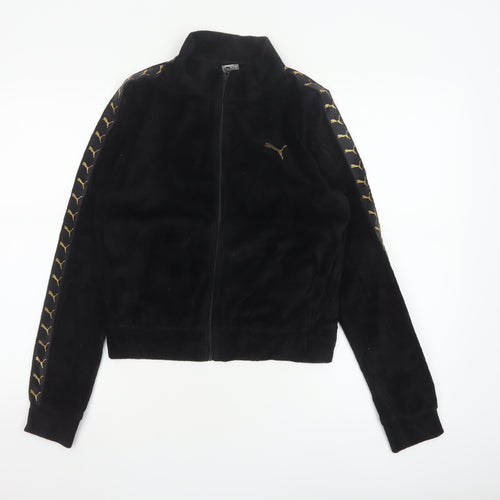 Puma Women’s Black S Velour Logo Tape Full Zip Cropped Jacket