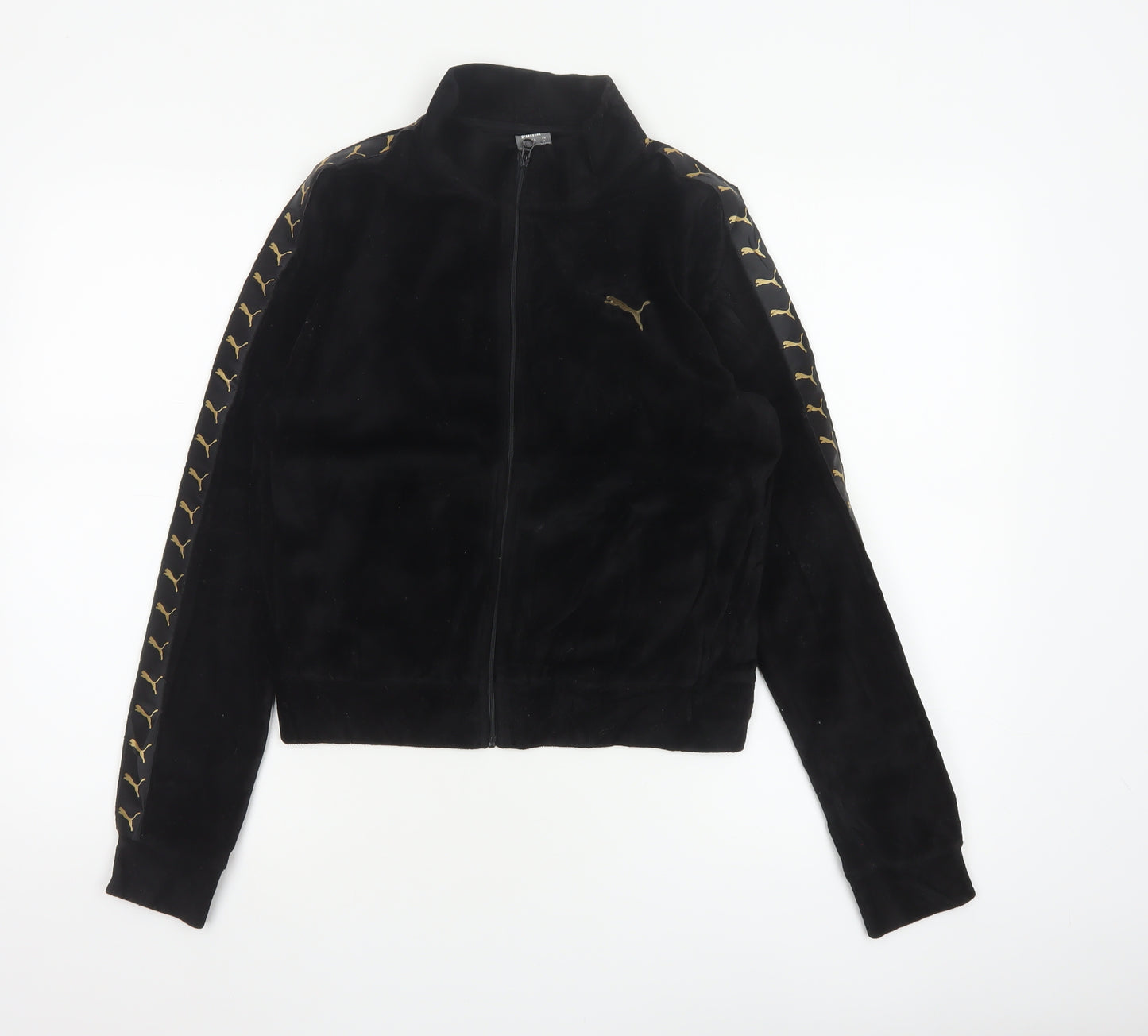 Puma Women’s Black S Velour Logo Tape Full Zip Cropped Jacket