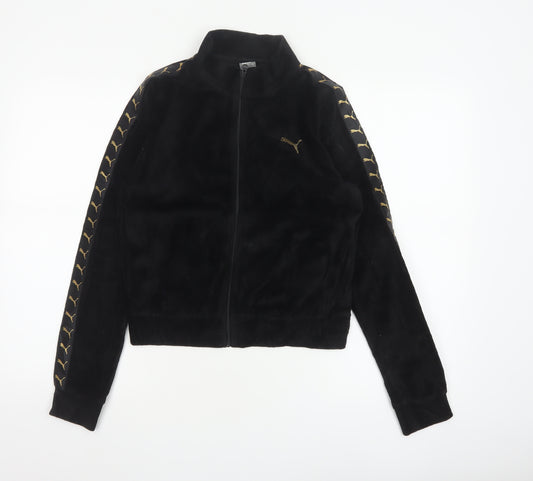 Puma Women’s Black S Velour Logo Tape Full Zip Cropped Jacket