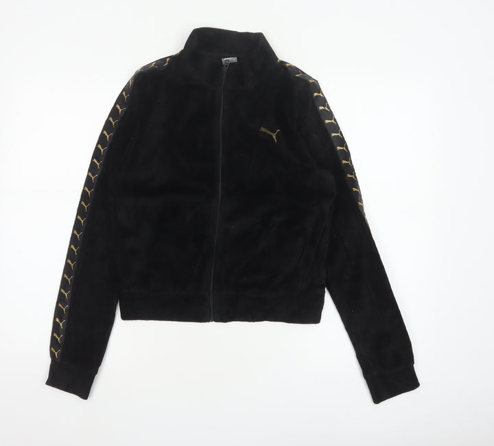Puma Women’s Black S Velour Logo Tape Full Zip Cropped Jacket