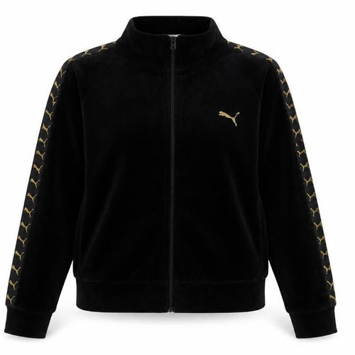 Puma Women’s Black S Velour Logo Tape Full Zip Cropped Jacket