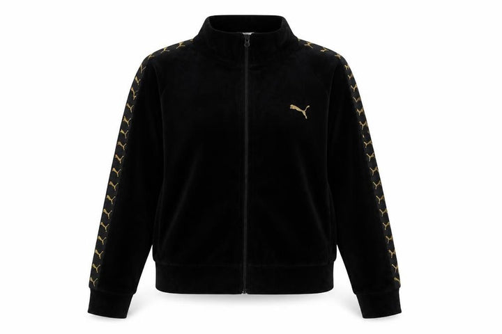Puma Women’s Black S Velour Logo Tape Full Zip Cropped Jacket