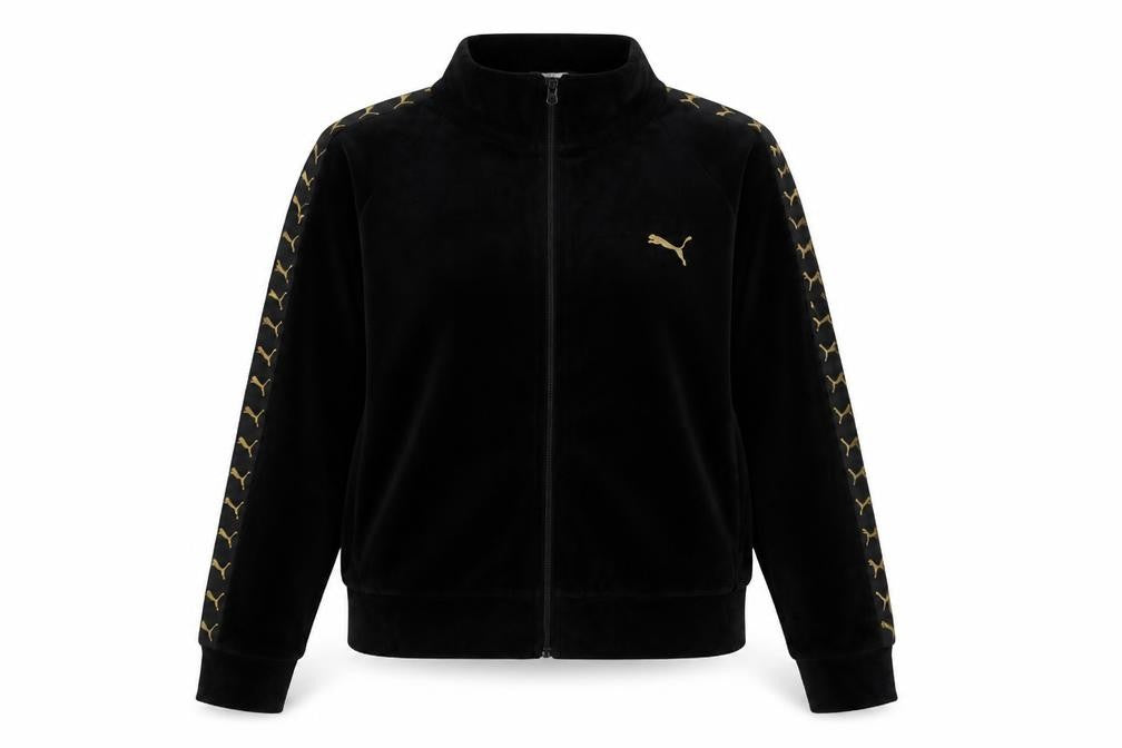 Puma Women’s Black S Velour Logo Tape Full Zip Cropped Jacket