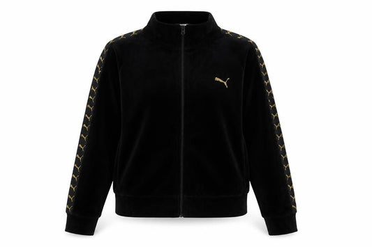 Puma Women’s Black S Velour Logo Tape Full Zip Cropped Jacket