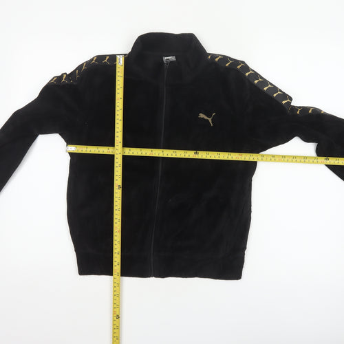 Puma Women’s Black S Velour Logo Tape Full Zip Cropped Jacket