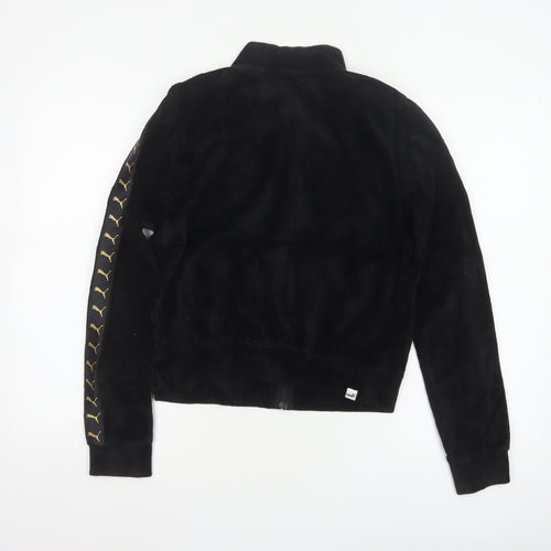 Puma Women’s Black S Velour Logo Tape Full Zip Cropped Jacket