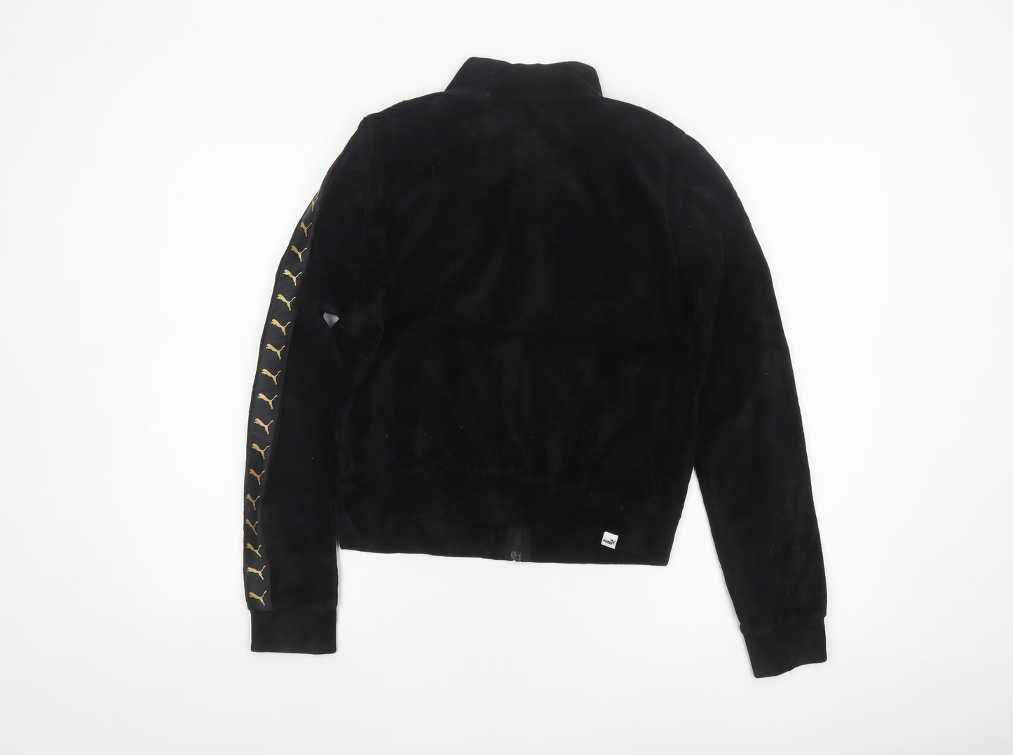 Puma Women’s Black S Velour Logo Tape Full Zip Cropped Jacket