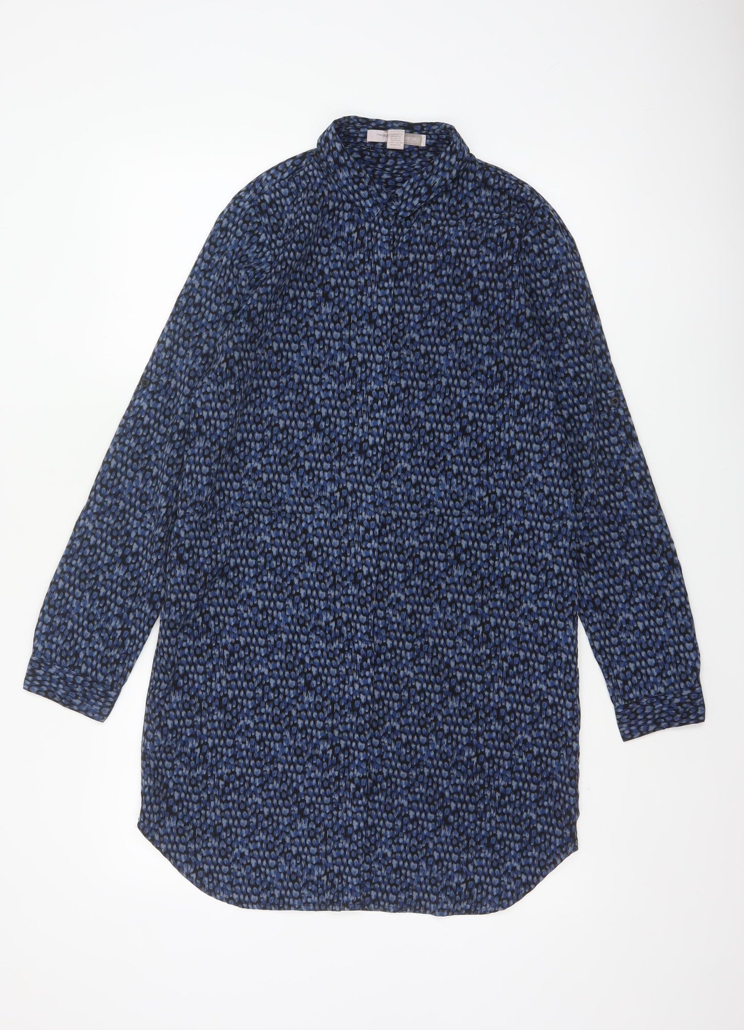 Forever 21 Women Blue Animal Print Long Sleeve Tunic Shirt S